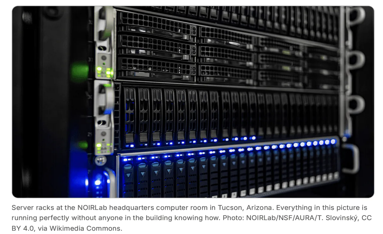 Server racks at the NOIRLab headquarters computer room in Tucson, Arizona.